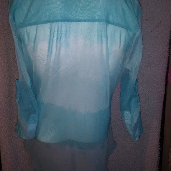 INC International Concepts Baby Blue Sheer Long Sleeve Blouse - Picture 5 of 10